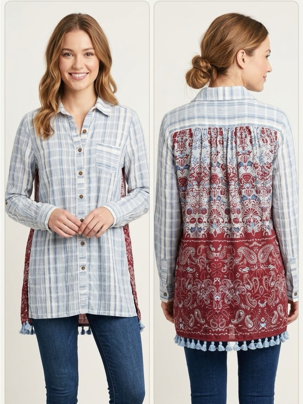 Ivy Jane Button Down Blouse with Tassel Detail (X)